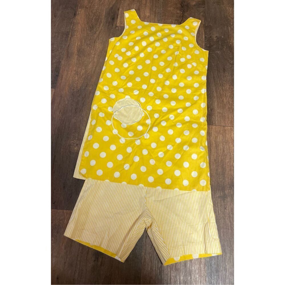 Vintage 60s Bright Yellow Polka Dot & Stripes Reversible Tunic Top & Shorts Set - Picture 2 of 14